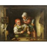 Continental School, 19th century, oil on copper, Husband and wife, 15 x 19cm