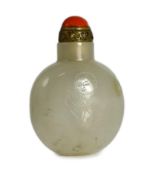 A Chinese agate ‘boys’ snuff bottle, 19th century of compressed globular form, each side engraved