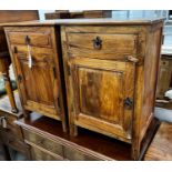 A pair of Indonesian hardwood bedside cabinets, width 43cm, depth 31cm, height 64cm