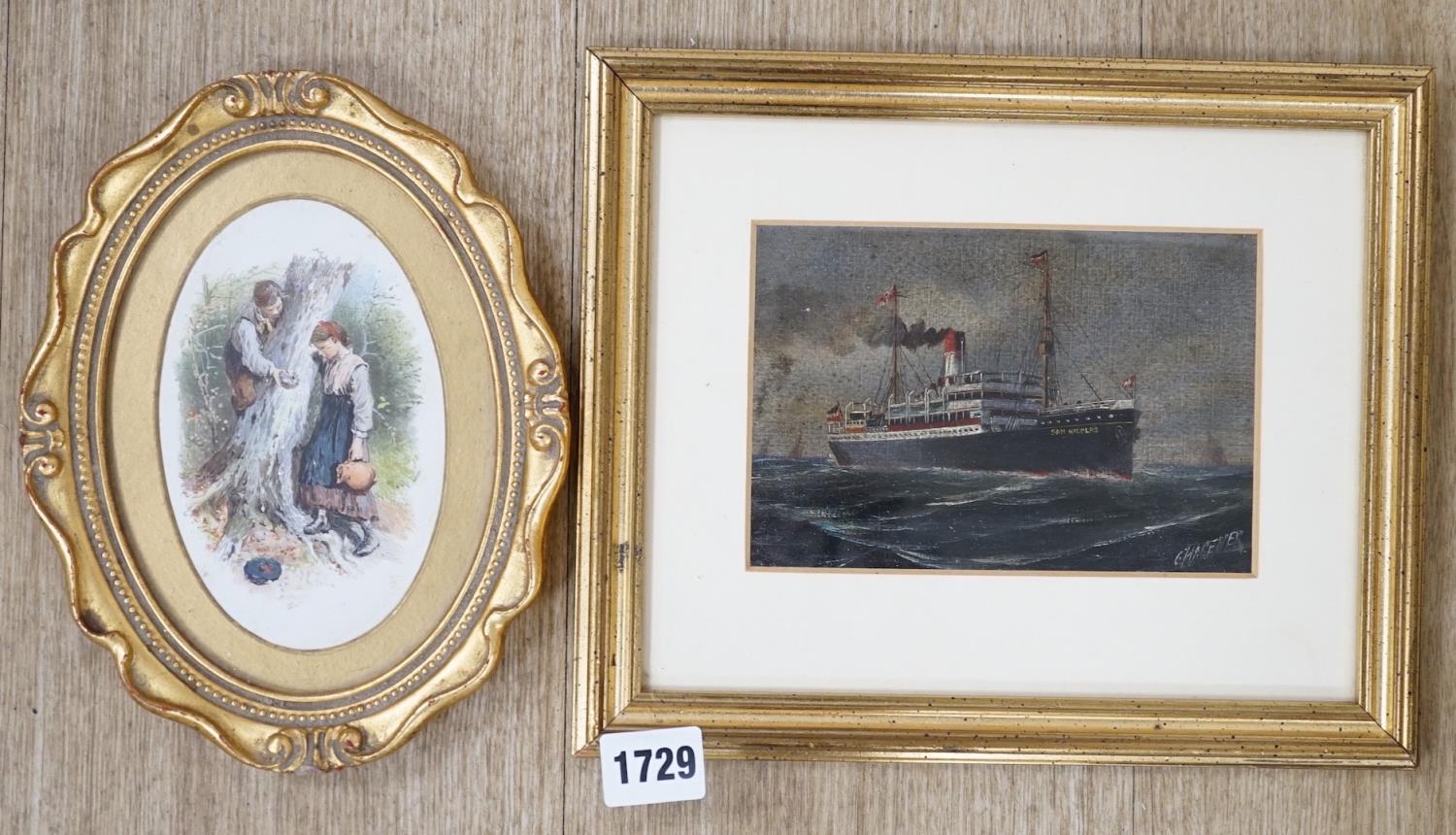 C. Hagener, oil on card, Steamship 'St Nicholas', signed, 10 x 15.5cm and a colour print after