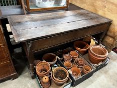 A 19th century French rectangular oak dough trough table, width 158cm, depth 67cm, height 71cm