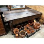 A 19th century French rectangular oak dough trough table, width 158cm, depth 67cm, height 71cm