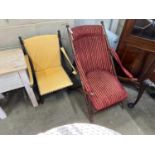 A Victorian faux bamboo folding chair together with a smaller ebonised folding chair, larger