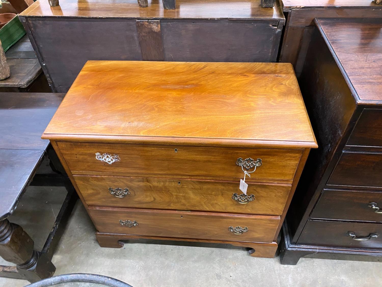 A George III style mahogany three drawer chest, width 92cm, depth 48cm, height 85cm - Image 2 of 2