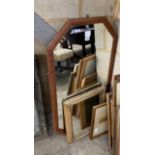 An octagonal mahogany bevelled wall mirror, height 102cm together with a smaller rectangular