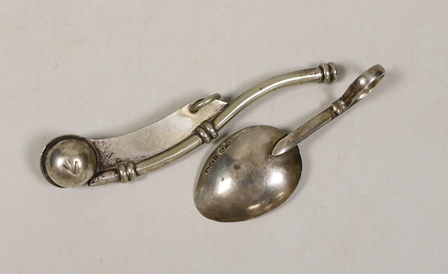 A George V silver caddy spoon and a plated bosun’s whistle. - Image 2 of 2
