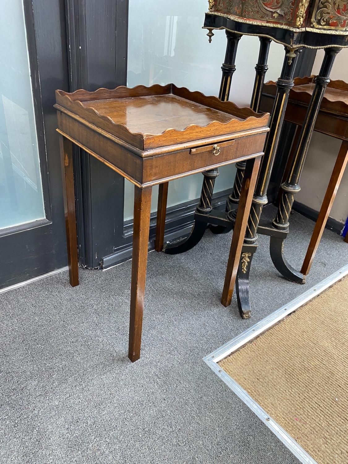 A pair of George III style gallery top mahogany bedside tables, width 35cm, height 58cm - Image 2 of 2