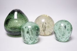 Four Victorian green glass dumps, tallest 16cm