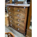 A Victorian mahogany bowfront chest with moulded glass handles, width 114cm, depth 60cm, height