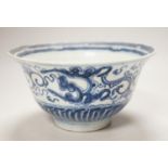 A Chinese Ming dynasty blue and white bowl, 17cm