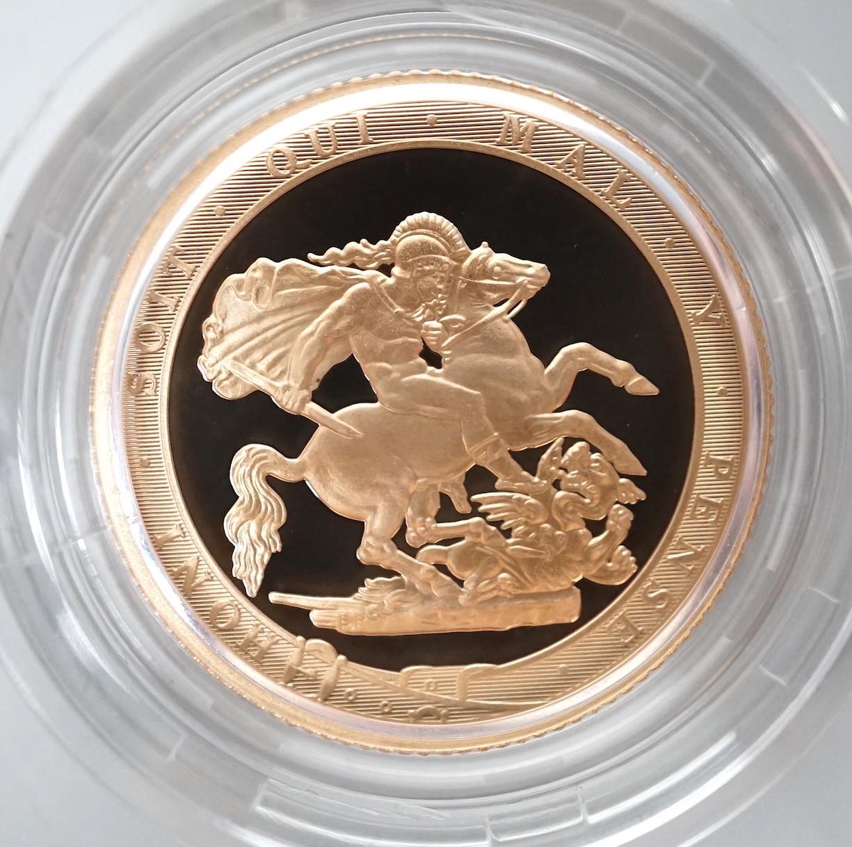 An Elizabeth II 2017 UK Pistrucci Bicentenary Gold Proof Sovereign, with box and certificate.