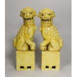 A pair of Chinese yellow glazed temple lion dogs 30cm