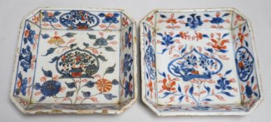 Two Chinese Imari square dishes, Kangxi, 15cm sq.