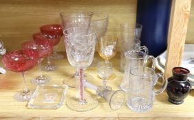 A collection of mostly 19th century engraved glass to include a Masonic dish