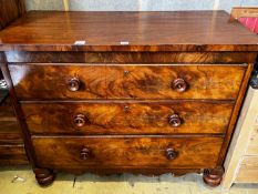 A Victorian mahogany chest of three drawers, width 116cm, depth 56cm, height 97cm