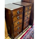 A pair of 19th century mahogany five drawer pedestal chests, width 33cm, depth 45cm, height 90cm