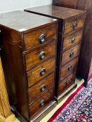 A pair of 19th century mahogany five drawer pedestal chests, width 33cm, depth 45cm, height 90cm