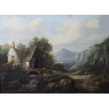 19th century English School, oil on canvas, Figures in a Welsh landscape, 45 x 60cm