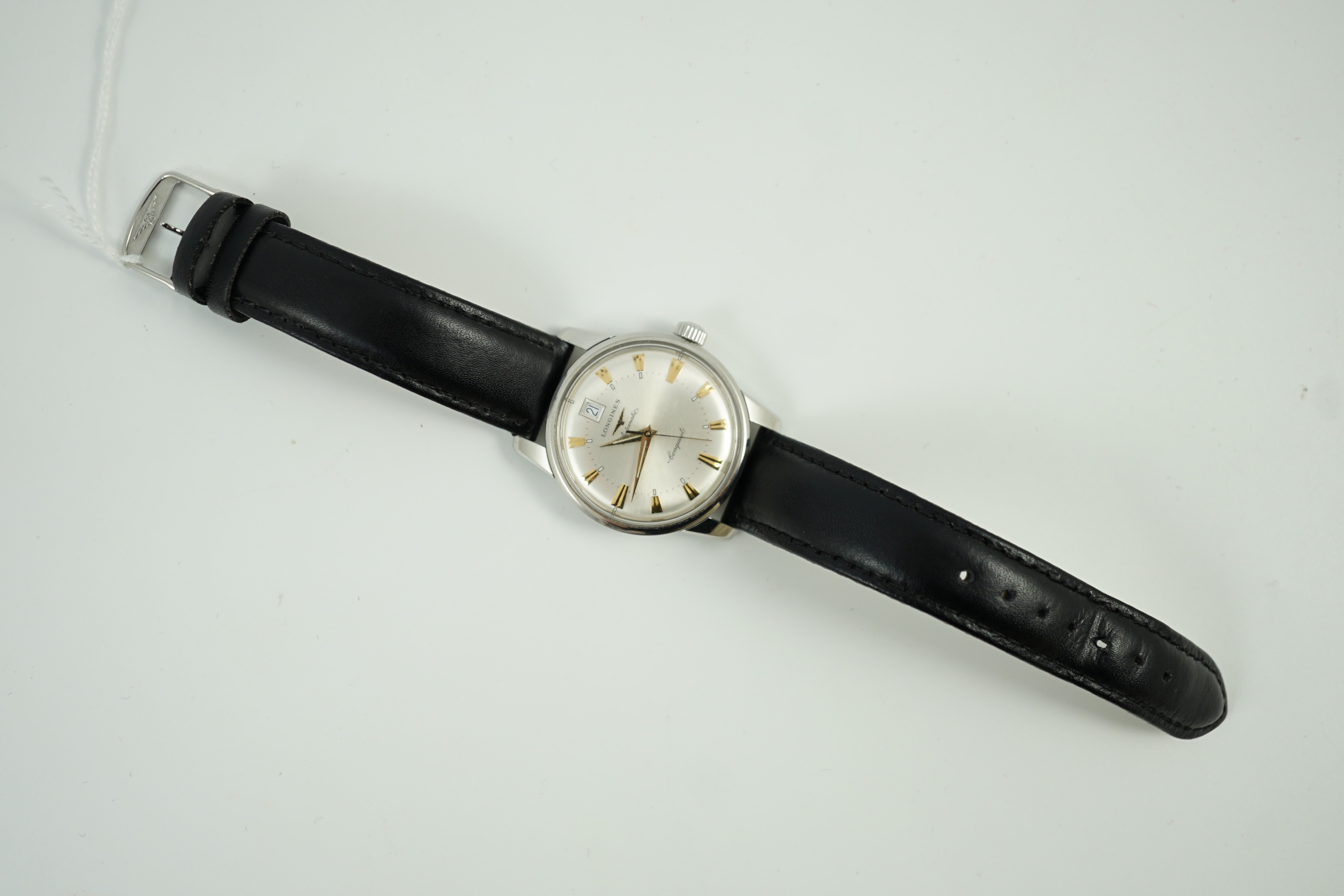 A gentleman's steel and enamel Longines Conquest Automatic wrist watch, with date aperture, case - Image 4 of 5
