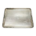 A George V engine turned silver dressing table tray, by Mappin & Webb, London 1915, 27.5cm, 15.3oz.