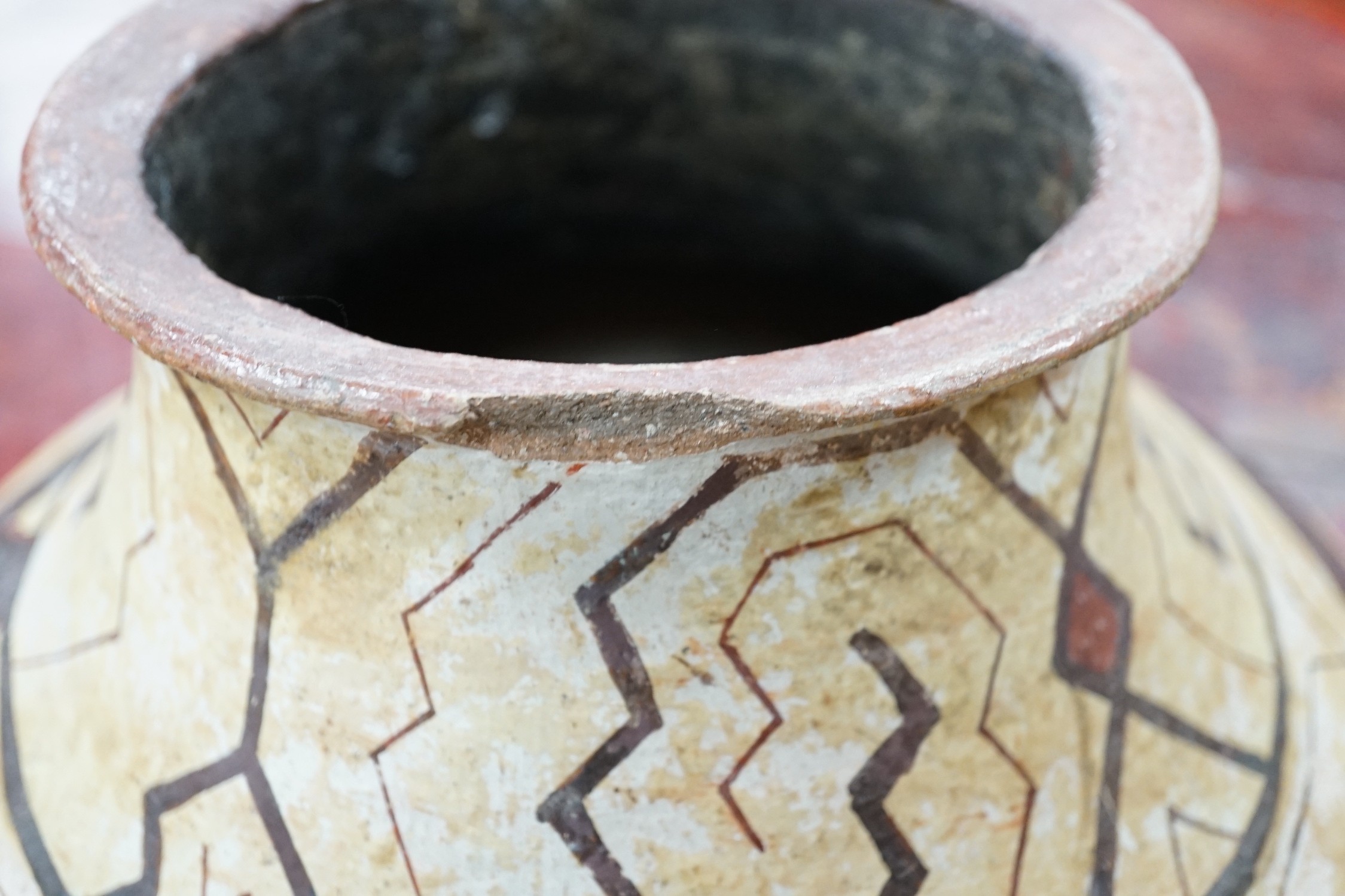 A Shipibo pottery water vessel with geometric pattern, Peru, 26cm tall - Image 8 of 12