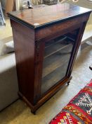 A Victorian marquetry inlaid and gilt metal mounted glazed walnut pier cabinet, width 73cm, depth