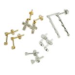 Three pairs of 18ct white gold and diamond set ear rings, including solitaire ear studs and two