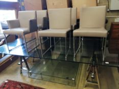 A contemporary glass top stainless steel framed rectangular dining table, length 270cm, width 120cm,