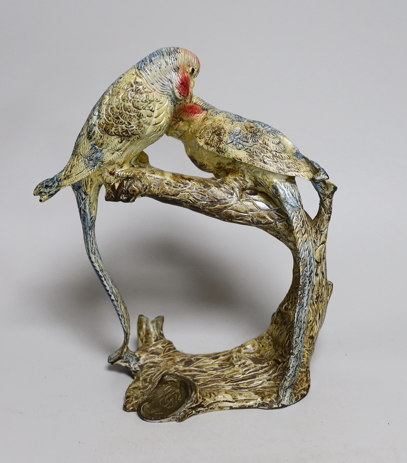 A Bergman style cold painted bronze budgerigar group, 25cm - Image 4 of 6