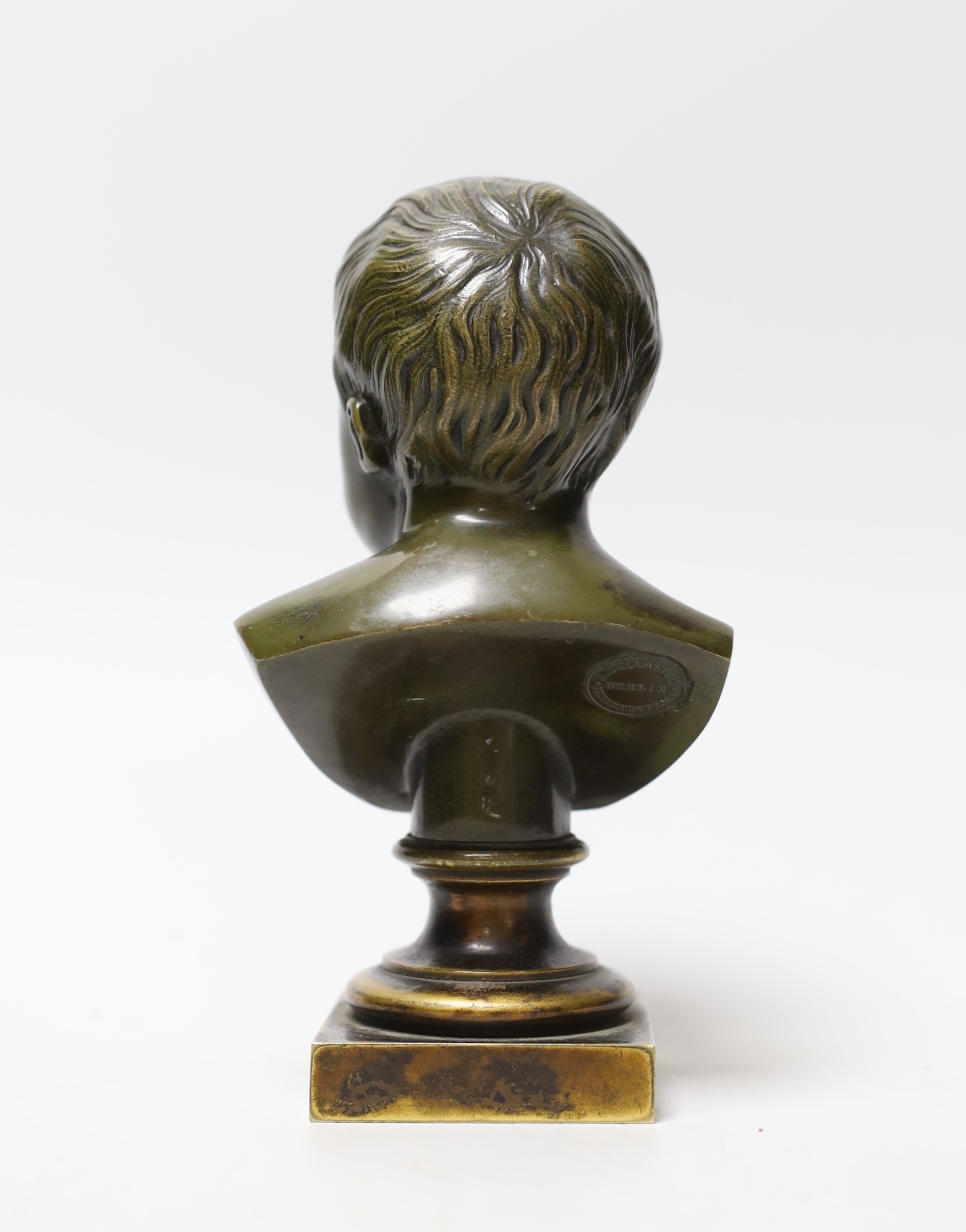 A German bronze bust in memory of a child, R Bellair & Co, Friedrich Str. Berlin, inscribed 8 Mai - Image 2 of 2