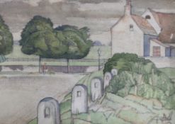 James Walker Tucker (1898-1972), watercolour, 'Boundary stones', signed, 25 x 35cm