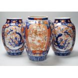 Three large Imari vases, tallest 28.5cm
