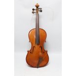 A cased viola and bow, viola back measures, 40.5cm