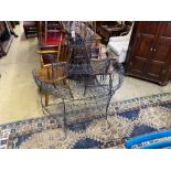 A Victorian style painted wirework bowfront pot stand, width 120cm, depth 62cm, height 122cm