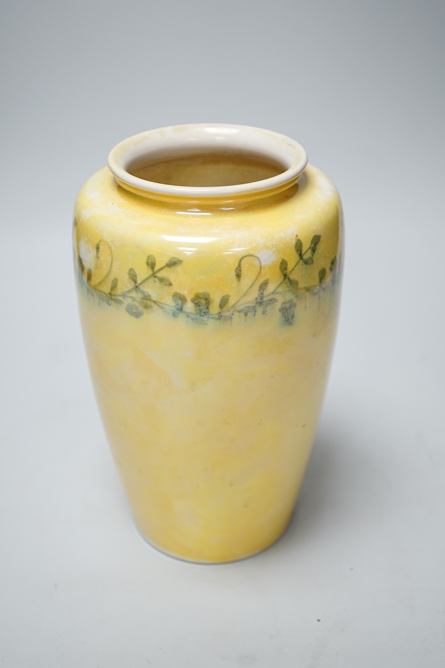 A Ruskin yellow waterglazed vase stamped and printed mark to base 1915, 21cm tall - Image 5 of 6