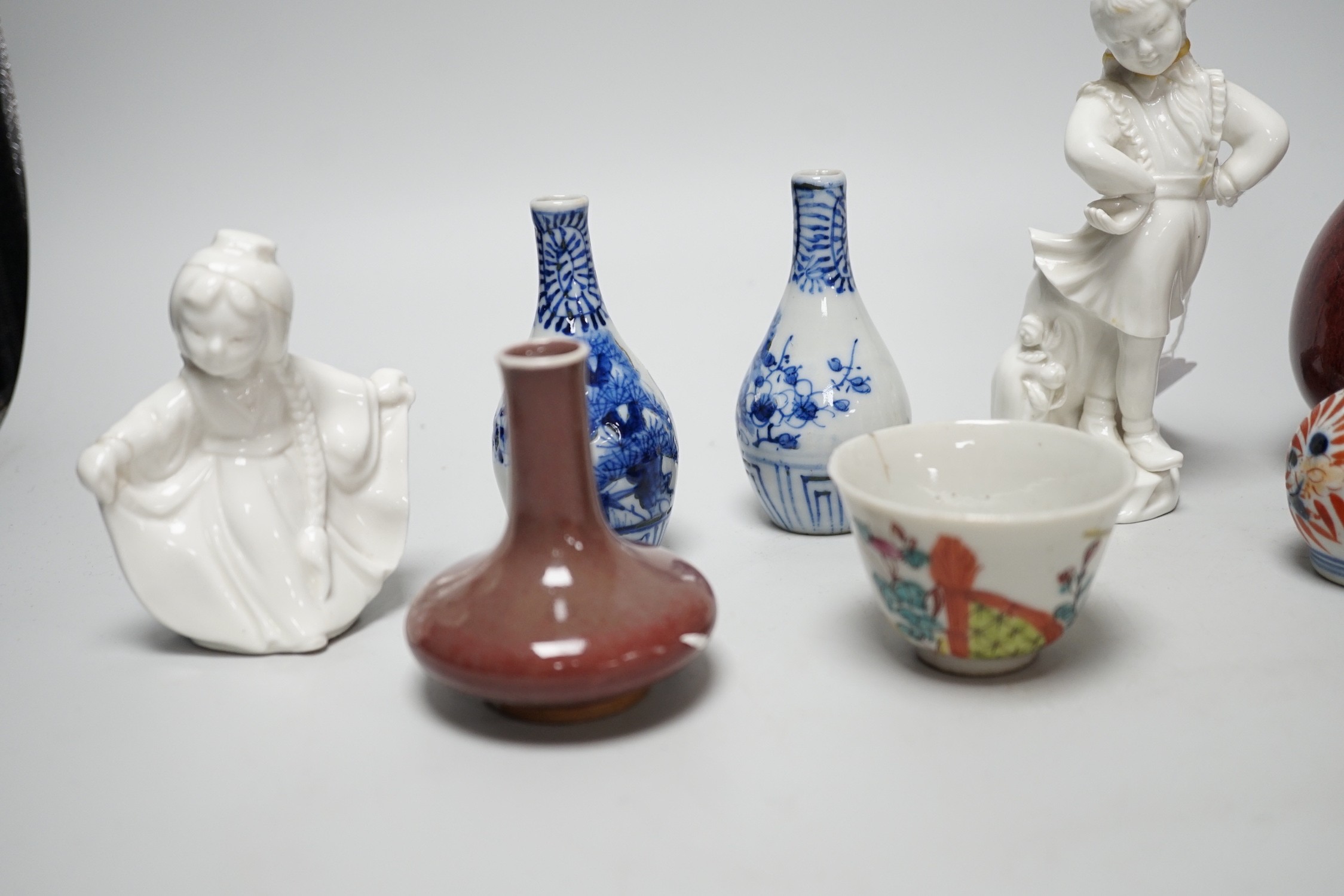 A Chinese sang de boeuf bottle neck vase, together with four Chinese miniature vases, three - Image 2 of 19