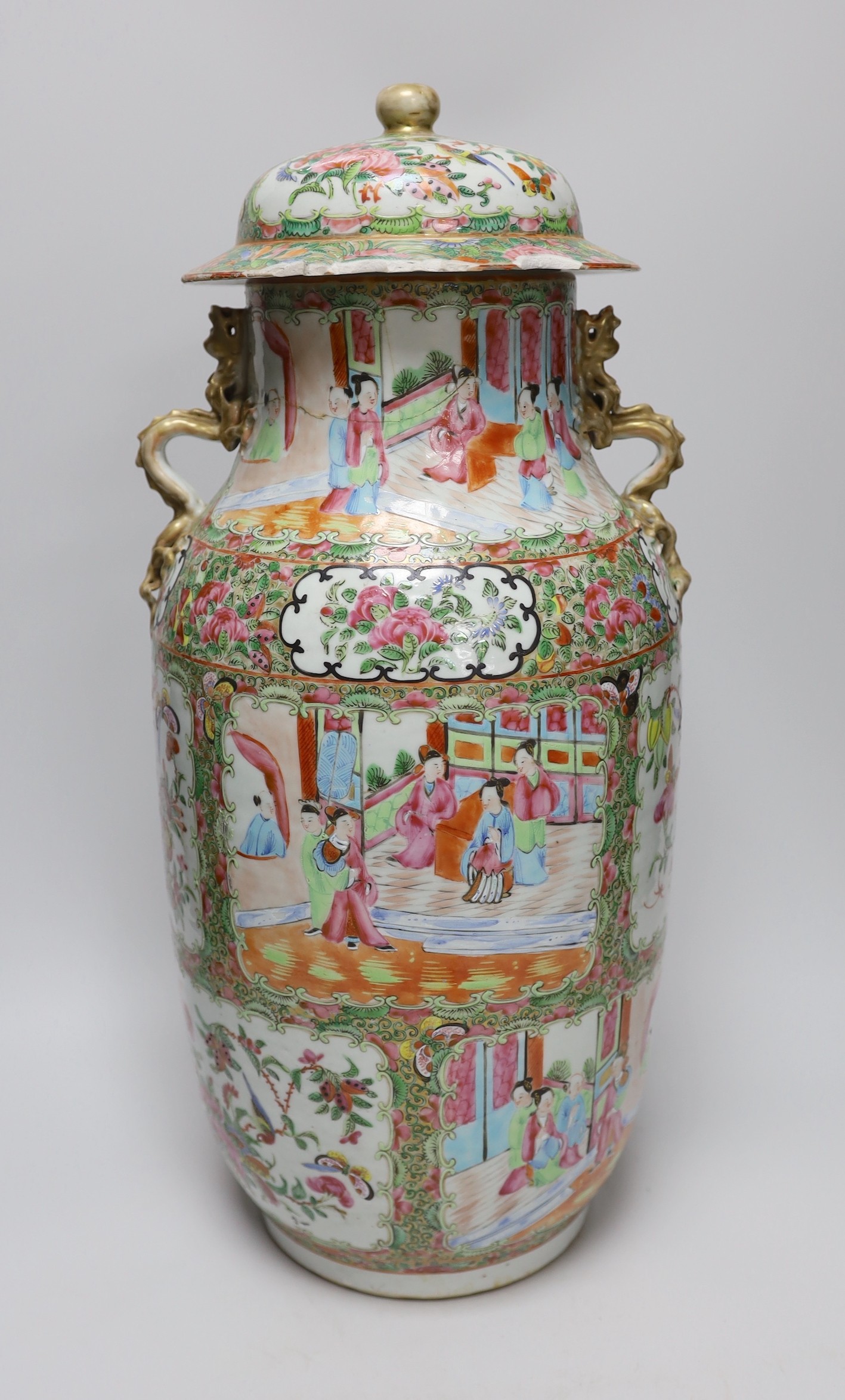 A 19th century Canton famille rose vase and cover, 46cm