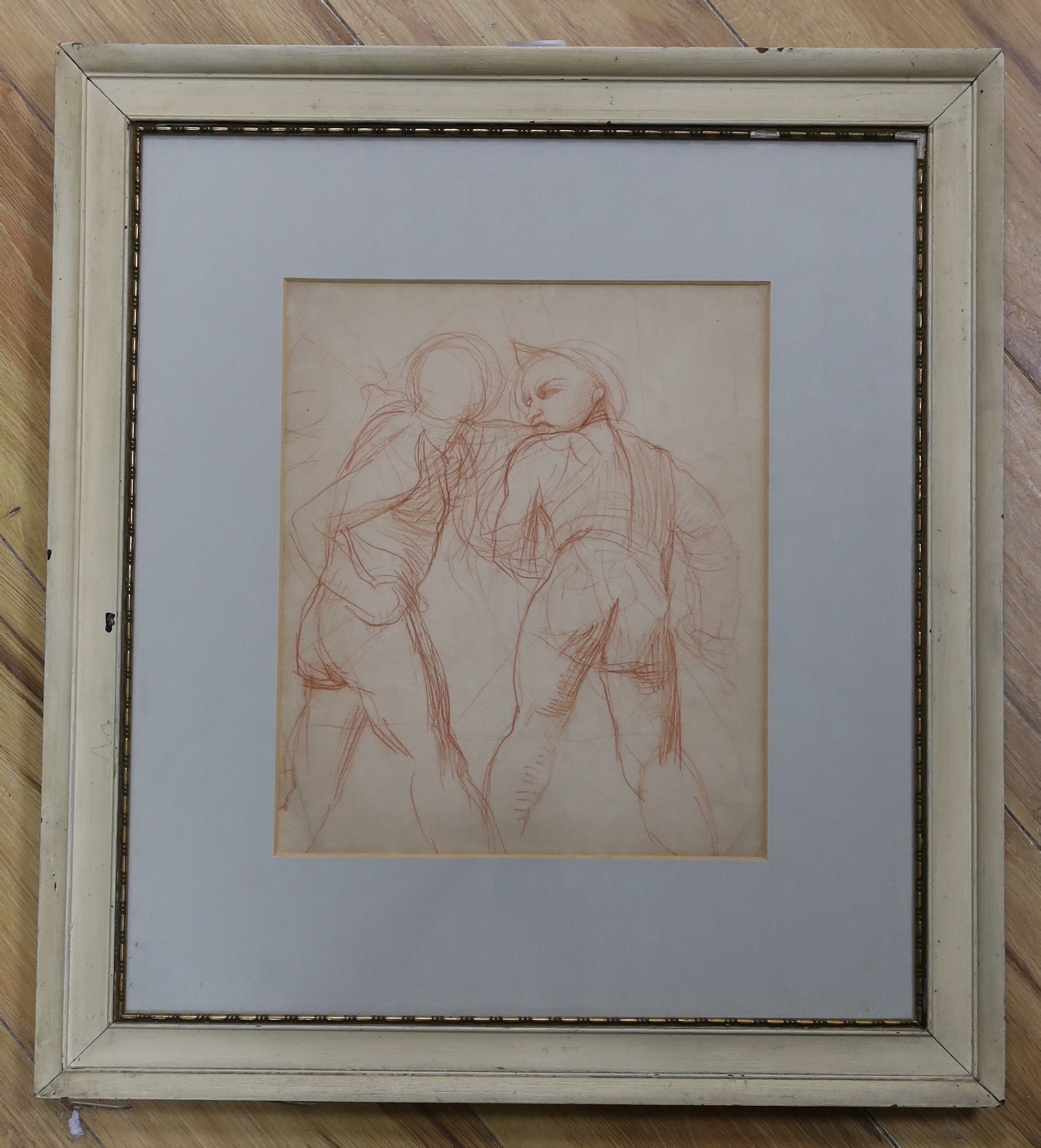 Alfred George Stevens (1817-1875), sanguine chalk, Sketch of two standing figures, 30 x 26cm - Image 2 of 2