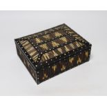 An Indian bone inlaid ebony and porcupine quill rectangular box, 20cm