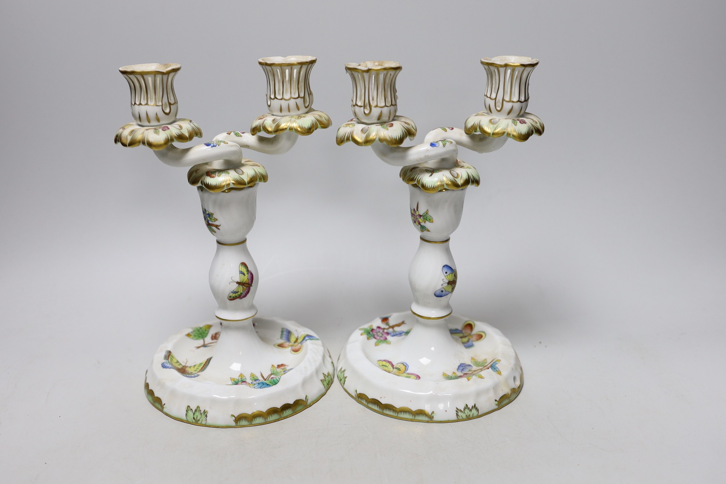 A pair of Herend porcelain two branch candelabra, 22cm - Image 2 of 4