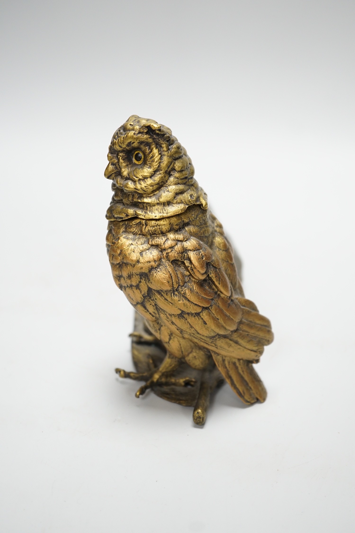 A bronze ‘owl and a feather’ inkwell with Bergman mark, 34cm long - Image 4 of 6