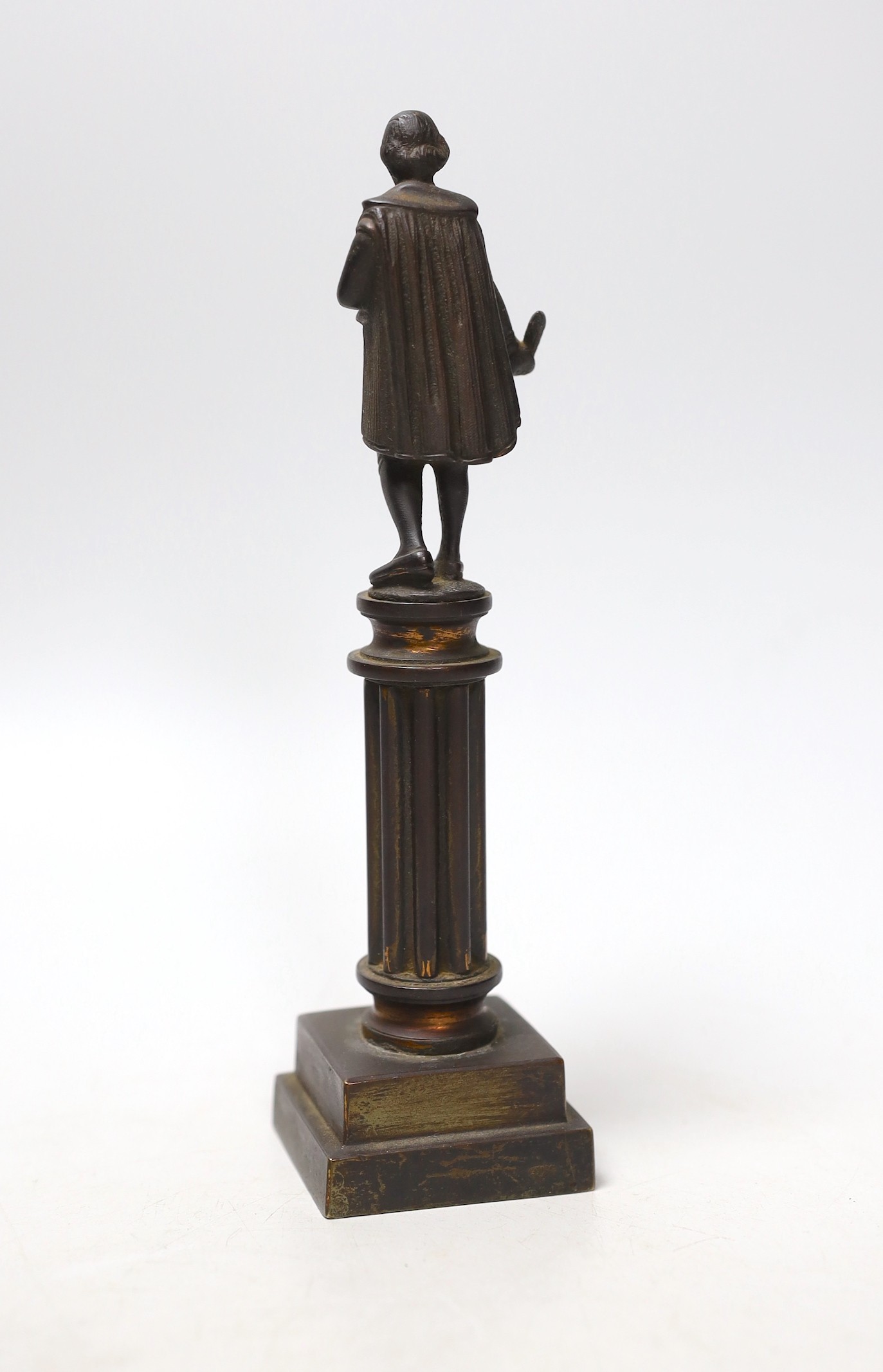 A late Victorian bronze figure of Shakespeare standing upon a column, 20cms high - Image 2 of 3