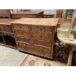 A 18th century style geometric oak chest, width 104cm, depth 51cm, height 89cm