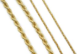 A 750 yellow metal chain, 39cm, 6.1 grams and a 9ct gold rope twist bracelet, 18cm, 3.3 grams.