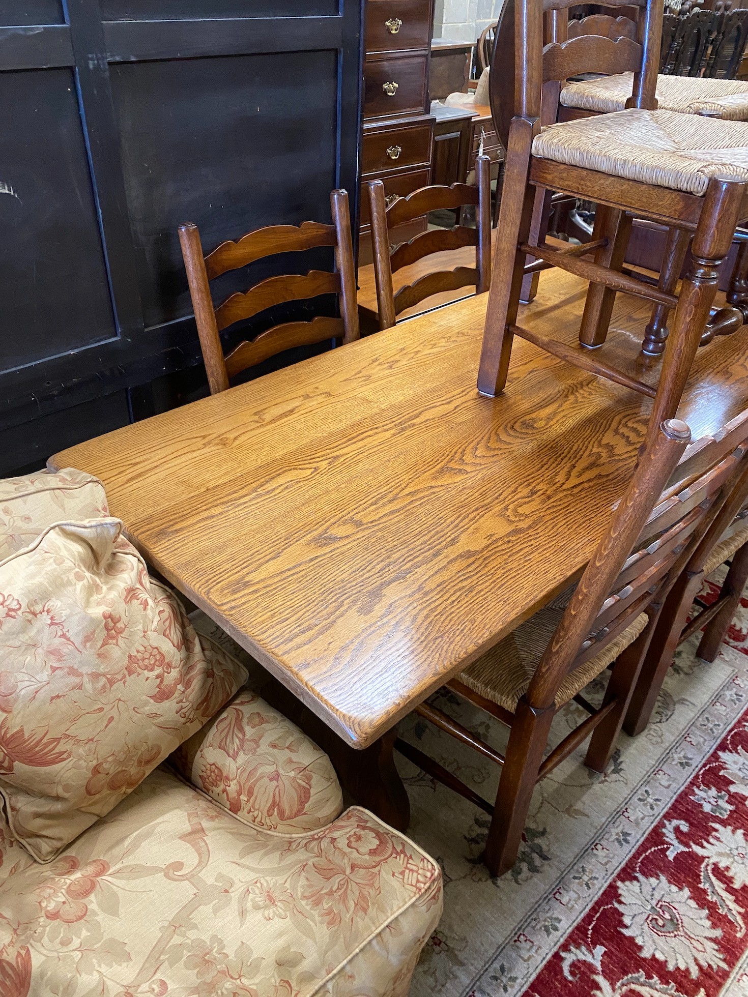 An 18th century style rectangular oak refectory dining table, length 167cm, depth 78cm, height - Image 2 of 3