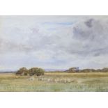 Claude Hayes R.I. (Irish, 1852-1922), watercolour, Shepherd and flock in a landscape, signed, 22 x