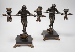 Eugene Cartier (1861-1943). A pair of bronze ‘acrobat’ candelabra, 24cm