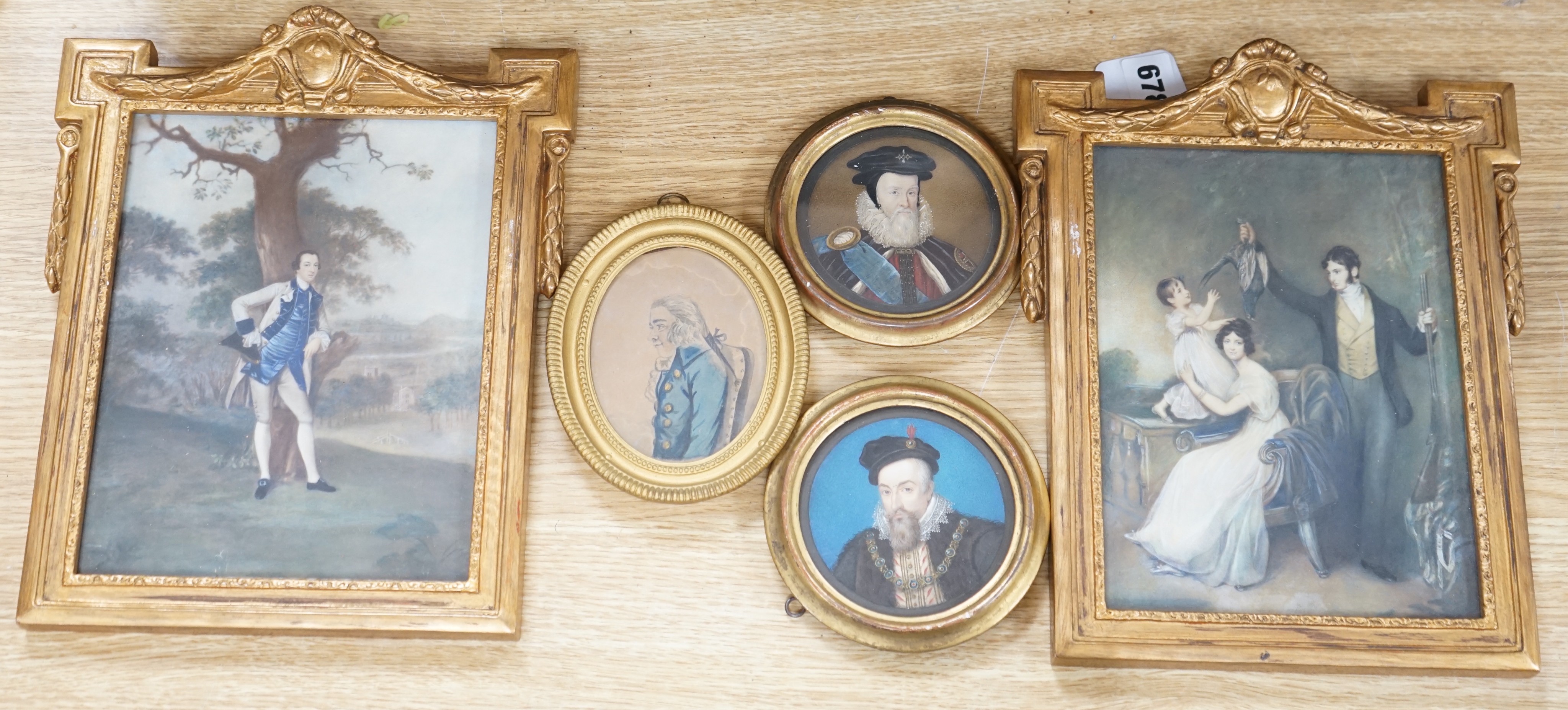 English School c.1900, pair of watercolour on card miniatures, Portraits of Robert Dudley, Earl of