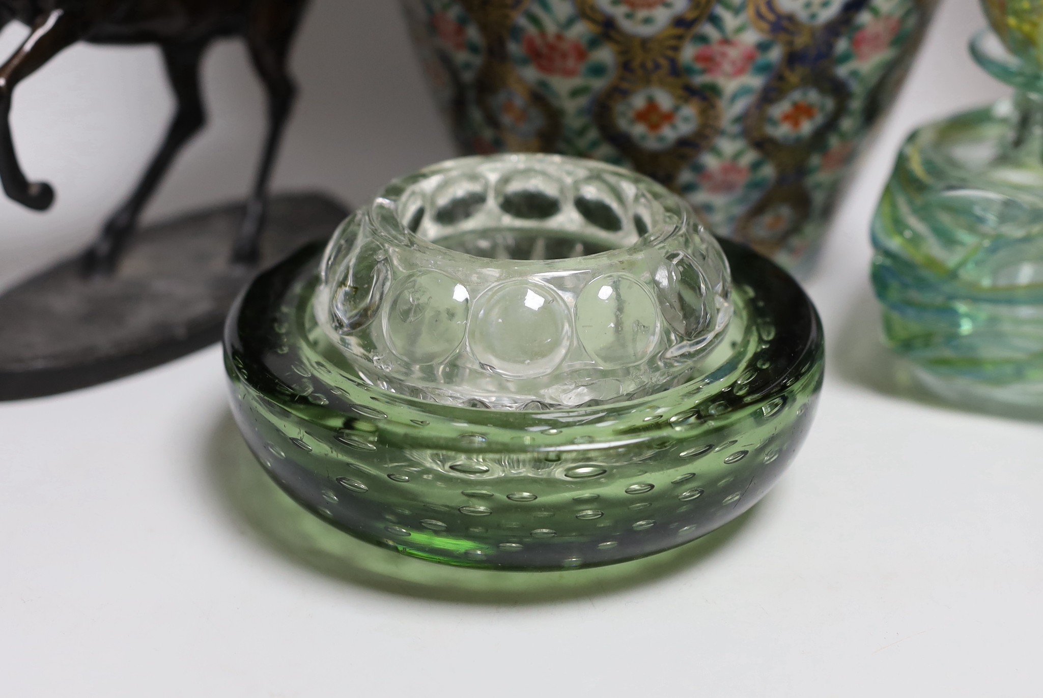Various art glass bowls, a scent bottle and vase, a Continental ceramic vase and a Franklin mint - Image 2 of 6