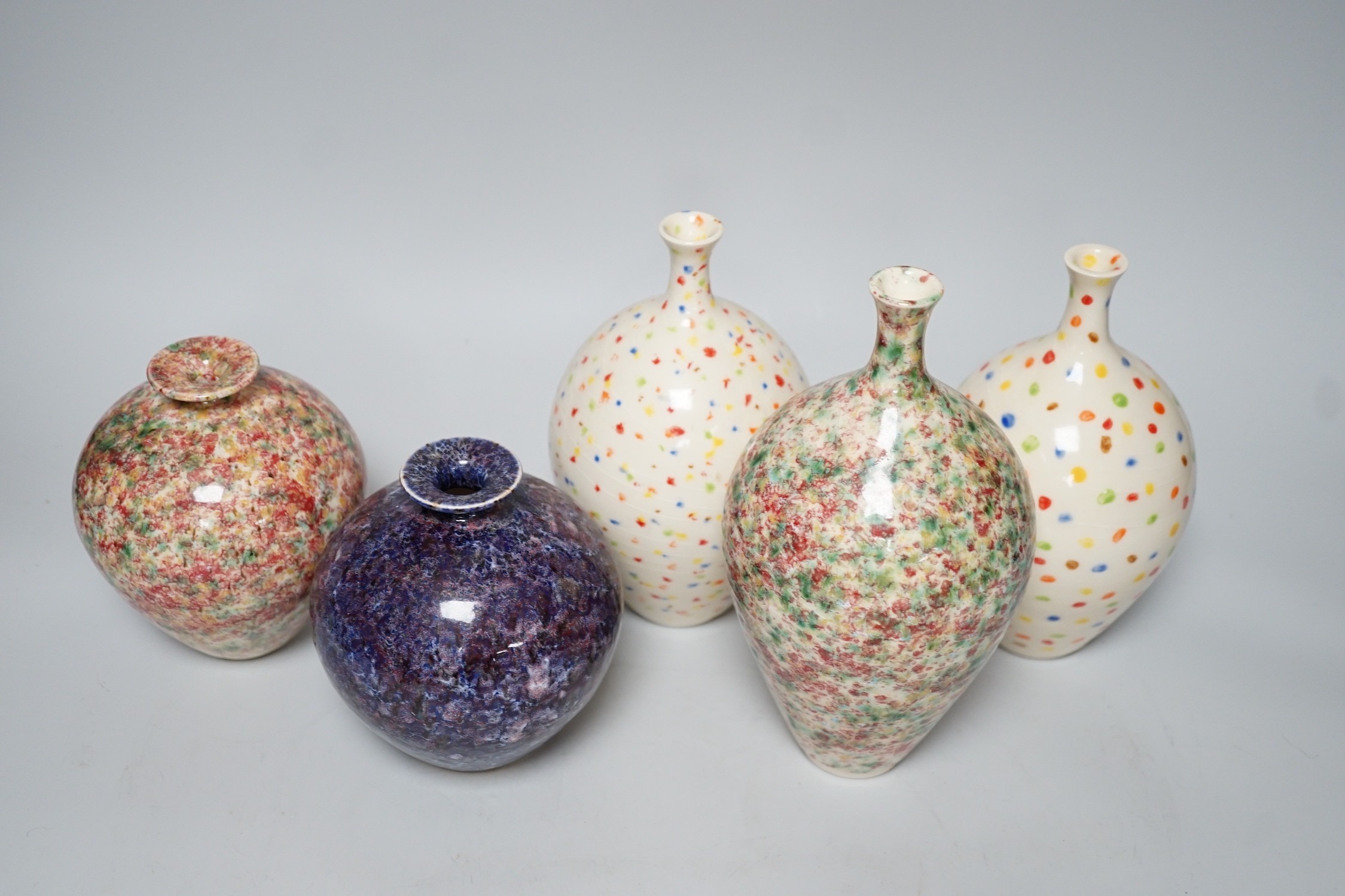A pair and three other Russel Lakerman pottery vases, tallest 20cm - Image 2 of 5
